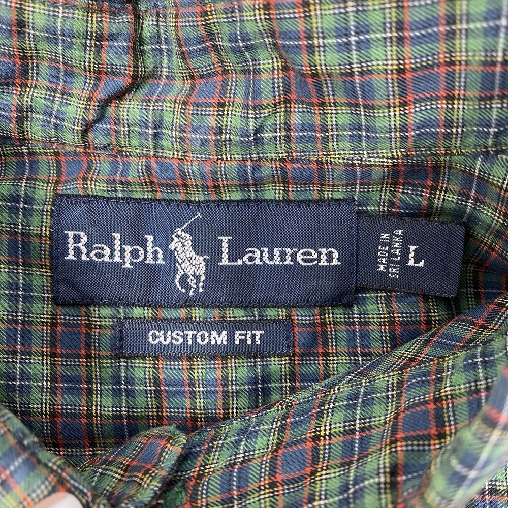 Ralph Lauren Button Down Shirt Mens Large Green Plaid Custom Cotton Long Sleeve - Picture 4 of 5